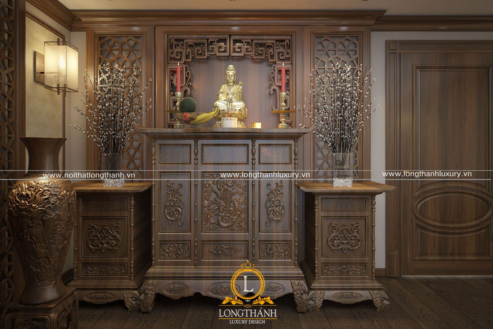 Thiết kế bàn thờ phật phong cách tân cổ điển sang trọng